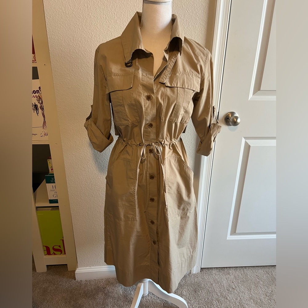 Banana Republic Womens A Line Trench Button Midi Dress Khaki
